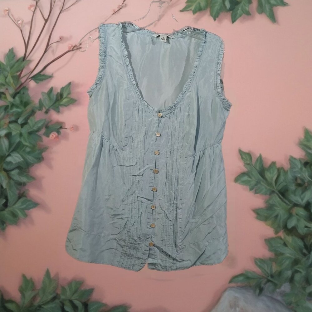 Banana Republic Woman Blouse 100% Silk Sz Small Baby Blue